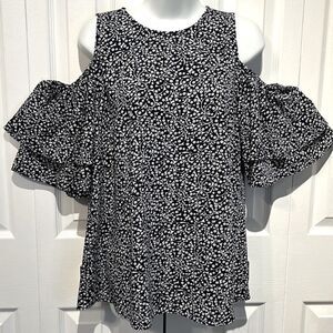 Michael Michael Kors Navy/White Short‎ Sleeve Cold Shoulder Top Size M